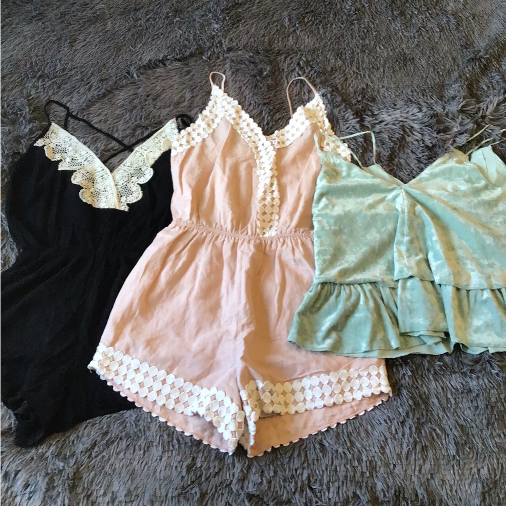 XS Romper & Velvet Peplum Tank Lot